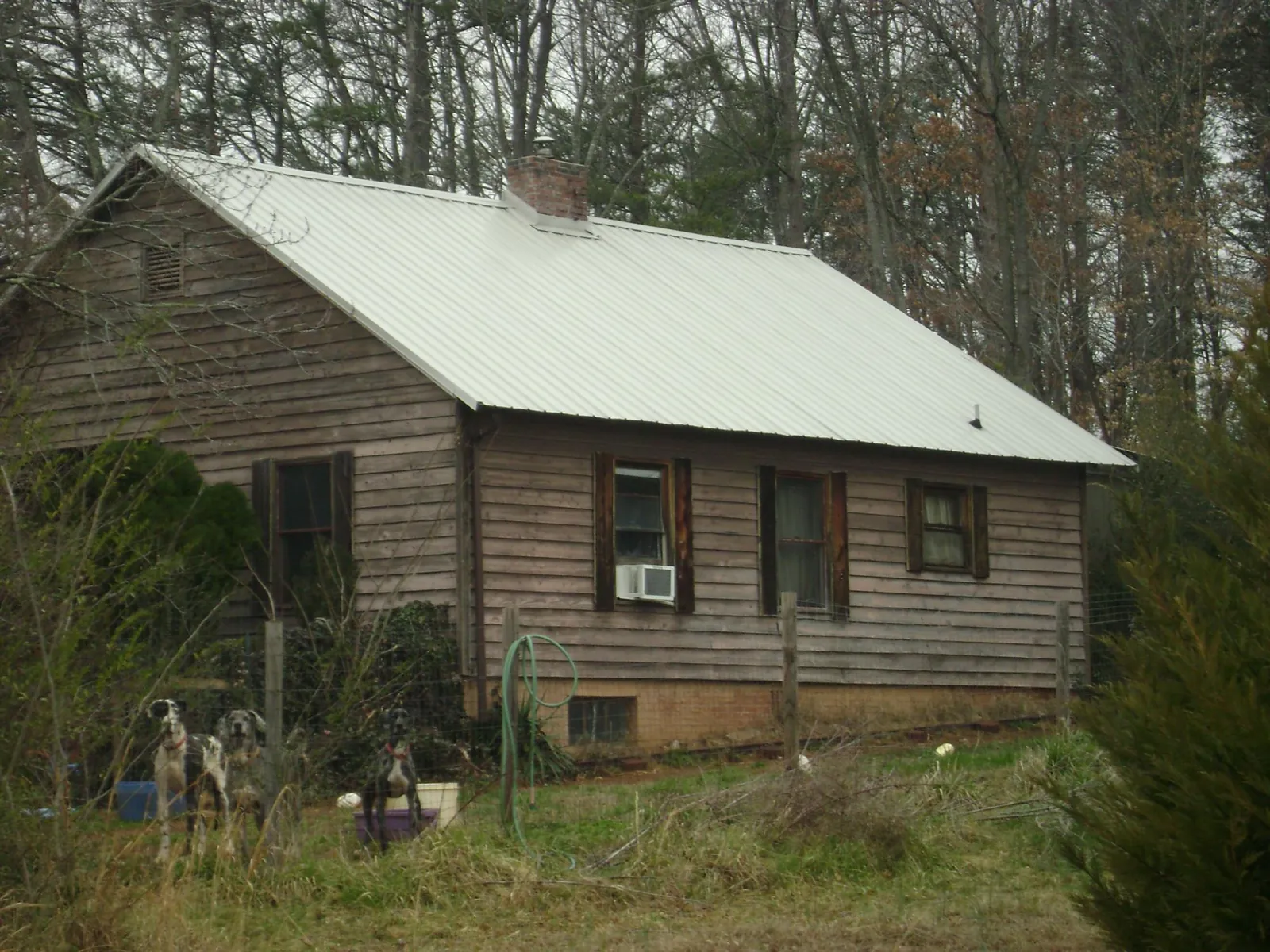 White metal roof on an old wood sided farmhouse, from a Metal Roof Installation job in Hinsdale